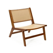 LuxenHome Set of 2 Brown Rubberwood with PE Rattan Armless Accent Chair