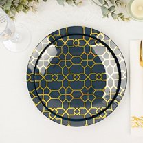 Balsa Circle 20 Disposable Navy Blue Plastic Dinner Salad Plates Gold Geometric Design Party Home Tableware