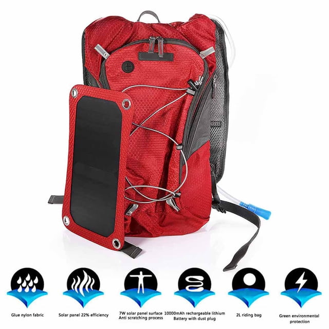 Panel Solar Salida USB, Mochila De Nylon De Ventilada, Capacidad De 10 Litros, Para Viajes De Negocios, Senderismo, Acampar