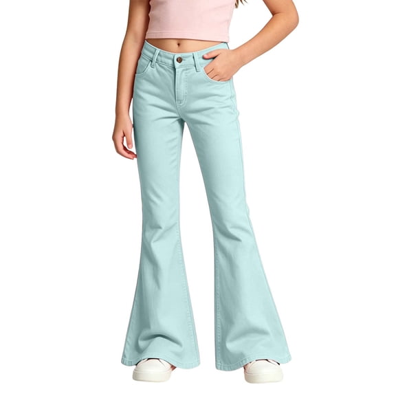 Girls Flare Pants School Uniform Pants High Waist Bell Bottoms Stretchy Bootcut Pants 6T-15T
