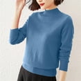 thumbnail image 3 of Aboser Womens Basic Sweaters Thin Mock Neck Pullover Sweater Comfy Soft Long Sleeve Knitwear Solid Color Basic Shirts Stretchy Knitted Jumper Tops Blue XXL, 3 of 4