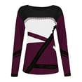 thumbnail image 4 of Long Sleeve Shirts for Women Women's Striped Printed V Neck Seven Quarter Sleeve T Shirt Top Wine, 4 of 5