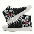 thumbnail image 2 of Coolcustomize Mens Gothic Skeleton Couple Shoes, High-top Sneakers with Lace-Up Closure Boot, All-Black & Red for Halloween, Valentine's, Edgy Streetwear Footwear, Unique Graphic Print Festival Shoes, 2 of 12