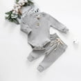 thumbnail image 3 of Newborn Infant Baby Boys Girls Fall Winter Clothes Ribbed Long Sleeve Romper Tops and Pants Outfits Set, 3 of 8