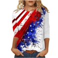 thumbnail image 2 of IchuanyiIndependence Day Womens Shirts , Womens Fashion Round Neck Casual Three Quarter Independence Day Print Tops T-shirt Blouse, 2 of 5