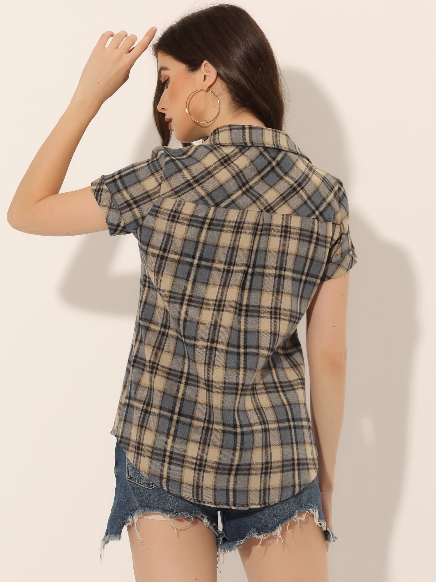 DARING DIVA Women's Casual Boyfriend Plaid Button Down Flannel Shirt M Brown Black