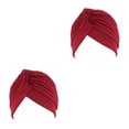 thumbnail image 1 of Maytalsory Femmes Bandeau Plissée Pré Tête Attachée Couvrir jusqu'à Tricot Bonnet Soleil Turban Chapeau Vin Rouge 2Set, 1 of 6