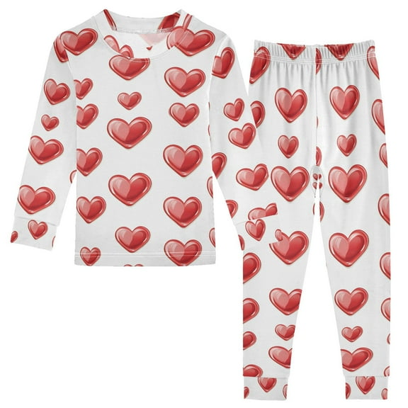 joogoo Red Heart Pattern 2 Piece Long Sleeve Tee and Pants Cotton Pajama Set 5Y