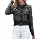 thumbnail image 3 of Cárdigan de Punto Texturizado de Larga con Botones y Bolsillos para Mujer Negro L, 3 of 9