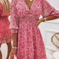 thumbnail image 2 of Robes pour Femmes Manches Bouffantes Imprimé Floral Taille Froncée Col en V Boho, 2 of 5