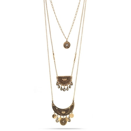 Oxidized Silver Jewellery - TAZZA WOMEN'S OXIDIZED ANTIQUE LOOK VINTAGE BOHO GOLD-TONE CHARMS LAYERED NECKLACE