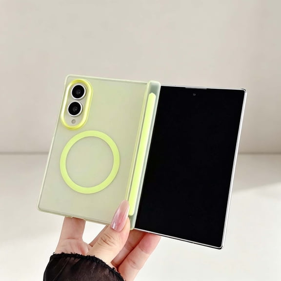For Samsung Galaxy Z Fold 5 Phone Case,Compatible with Mag-Safe,Anti-fingerprint Matte Translucent Back,Hinge Protection,Skin-Feel Shockproof Non-Slip Thin Fit Phone Case,Green