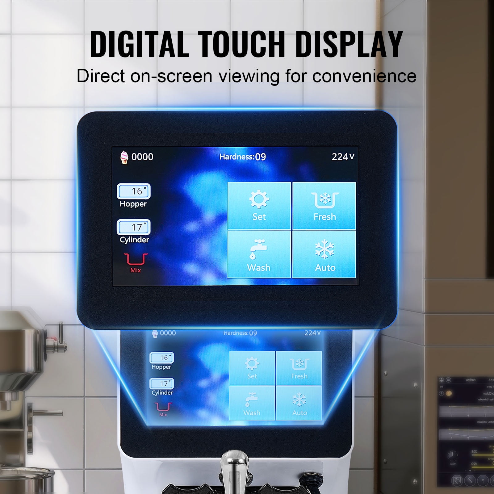 KFFKFF Commercial Ice Cream Machine 2.7-4gal/10-15L/H 4L Hopper Single Flavor Countertop Soft Serve Ice Cream Maker Auto Clean Pre-Cooling