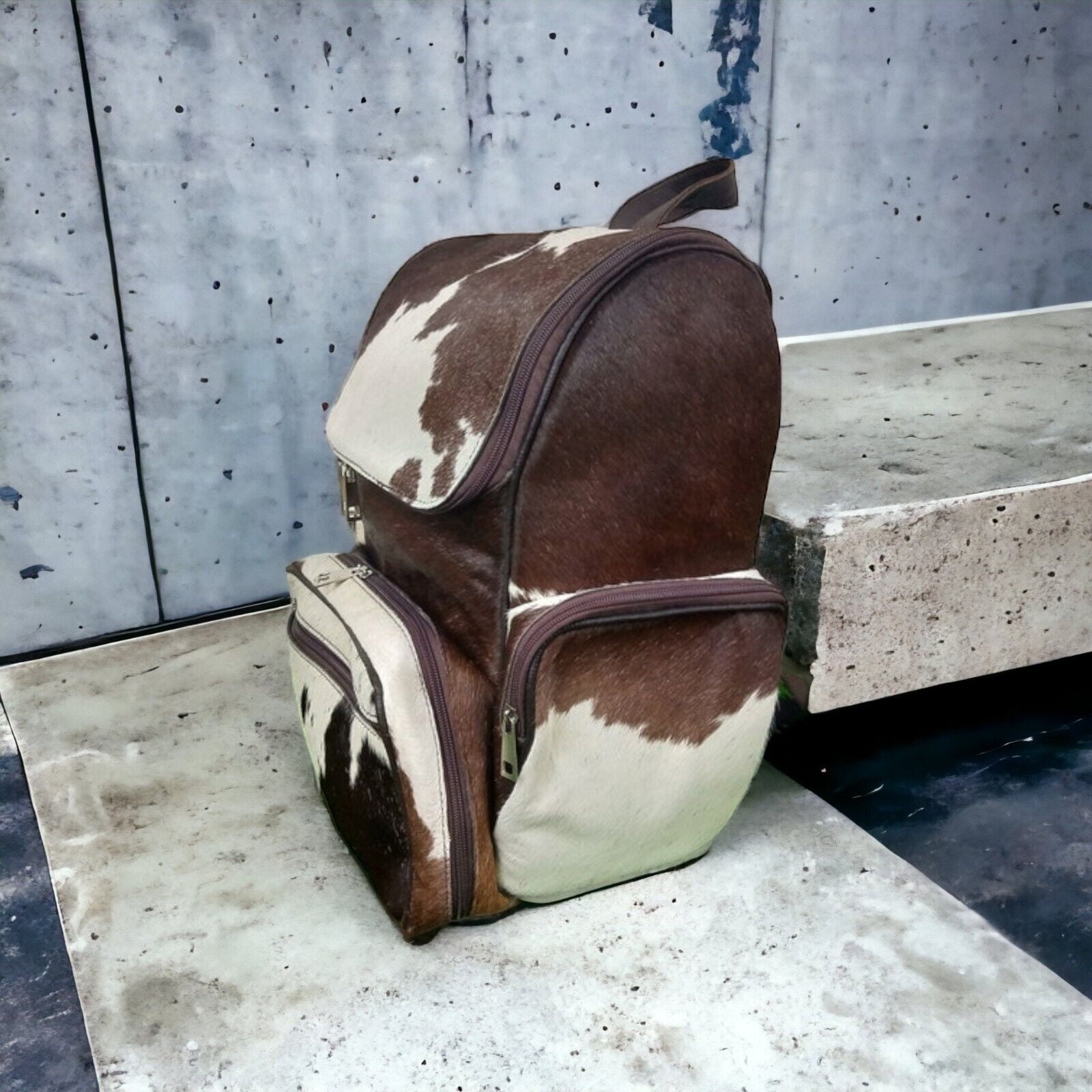 Cowhide Backpack Bag Leather Diaper Bags | Tricolor Cowhide Rucksack Back pack Fur Hair On Gift for her Western Knapsack