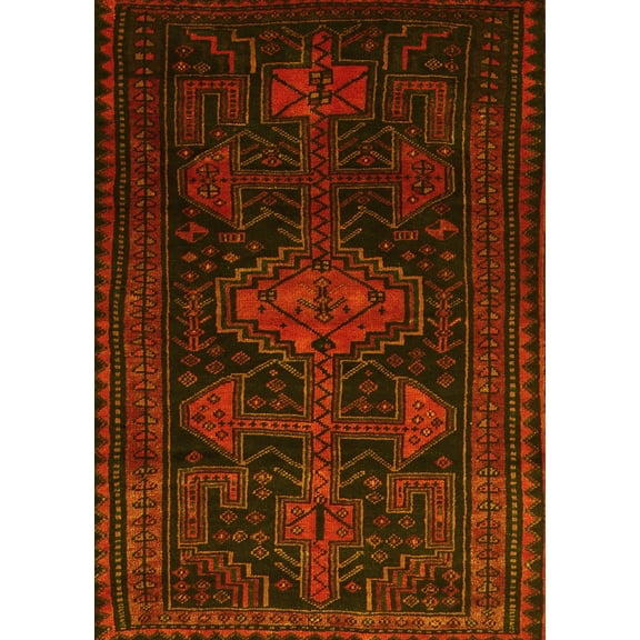 Ahgly Company Machine Washable Indoor Rectangle Persian Yellow Traditional Area Rugs, 5' x 7'