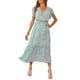thumbnail image 1 of Vestido midi verde con estampado floral PRETTYGARDEN para mujer, cruzado con escote en V, talla M, 1 of 6