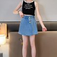 thumbnail image 7 of oqasdz Girls Shorts Child Kids Denim Skorts Button Stretchy Middle Size High Waist Skirt Pants Summer Loose Shorts, 7 of 7