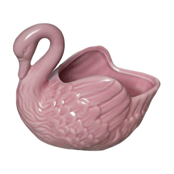 Swan Ceramic Flower Pot with Drainage Hole - White Porcelain Planter for Succulents, Small & Home Office Decor Decorative Animal Shaped Planter