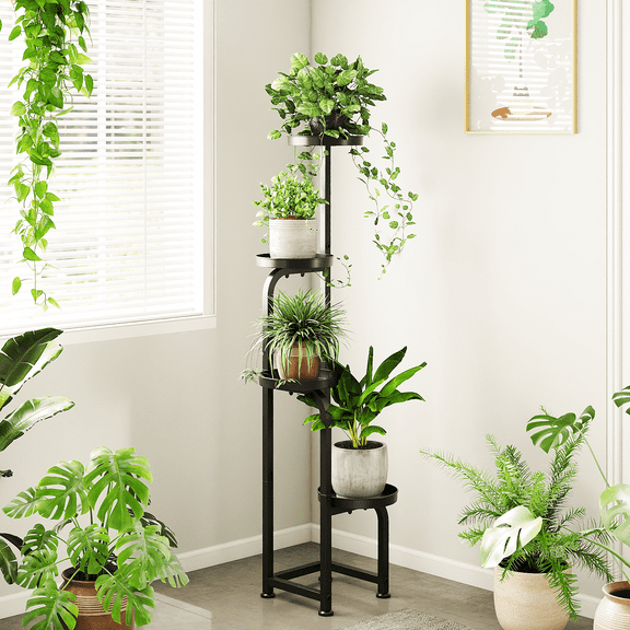 Bamworld 4 Tier Tall Metal Plant Stand - Heavy-Duty Corner Shelf for Indoor Outdoor, Multi iron Plant Holder for Garden, Balcony, Living Room, Bedroom - Sturdy Flower Pot Display Rack