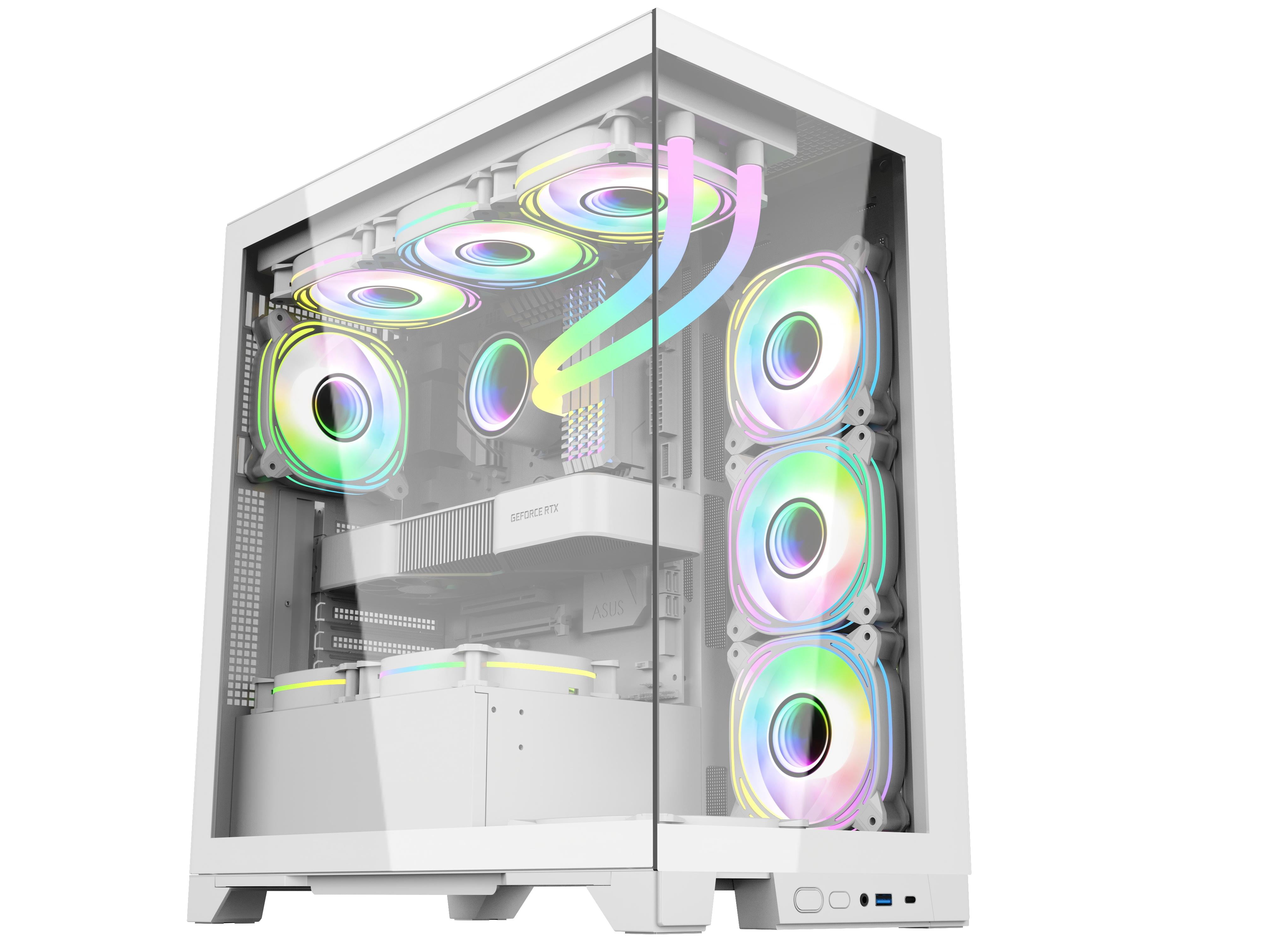 WJCOOLMAN Prism Pro White Gaming PC Case, Panoramic Dual-Side