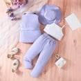 thumbnail image 4 of XAOFW Girls Outfits Sleeveless Botton Solid Color Notched Top Long Pants Matching Hat Formal Elegant Ensemble Toddler Kids Children Soft Cozy Leisure Casual Daily Wear Clothes Sets, 4 of 5