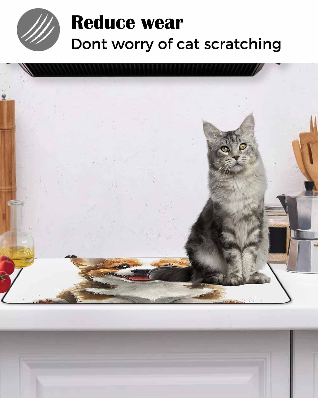 nqOlkjepod Large Induction Cooktop Protector Mat 24"x21", Funny Puppy Stove Top Covers for Electric Stove, Modern Simple Cute Dog Animal Portrait Stove Burner Cover Mats, Glass Top Stove Cover