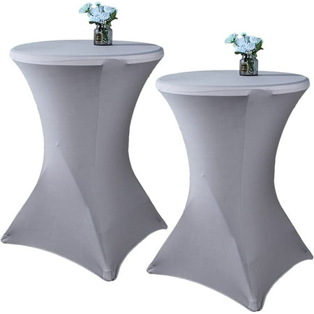 

XIACOCO-2 Pack 32X43 Inch Grey Cocktail Tablecloth Spandex Round Fitted Table Cover For Wedding Banquet Event Party