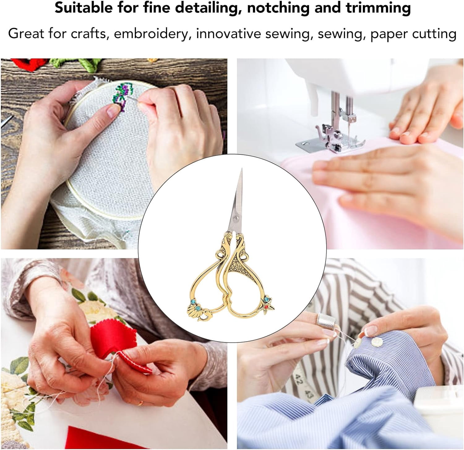 ABCISI Craft 4.9in Embroidery Scissors, Rustproof Stainless Steel Sewing Scissors, Vintage European Embroidery Scissors Sharp Blade, Lightweight Portable, Ideal for DIY Handicraft and Sewing