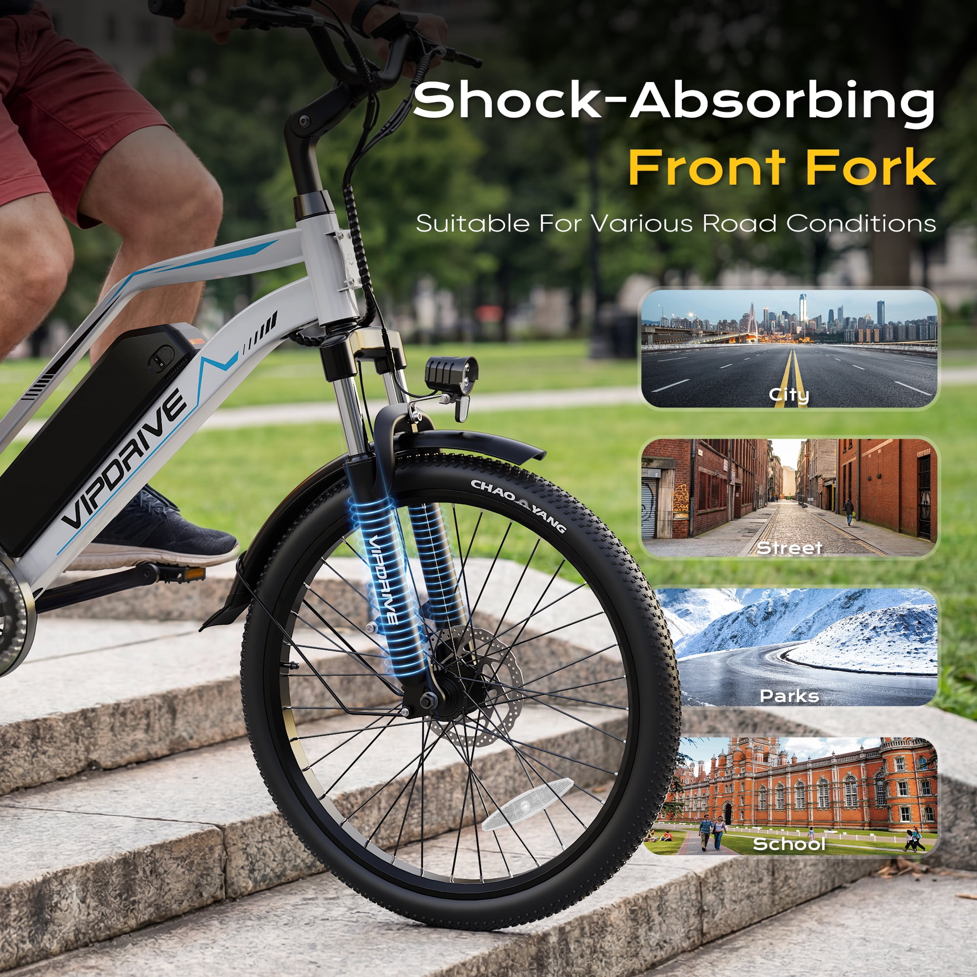 VIPDRIVE Electric Bike - 24'' Adult E Bike, Peak 750W 20MPH City Cruiser E-Bike with 48V7.8AH Removable Battery with Fork Suspension and Dual Disc Brakes（UL2849)