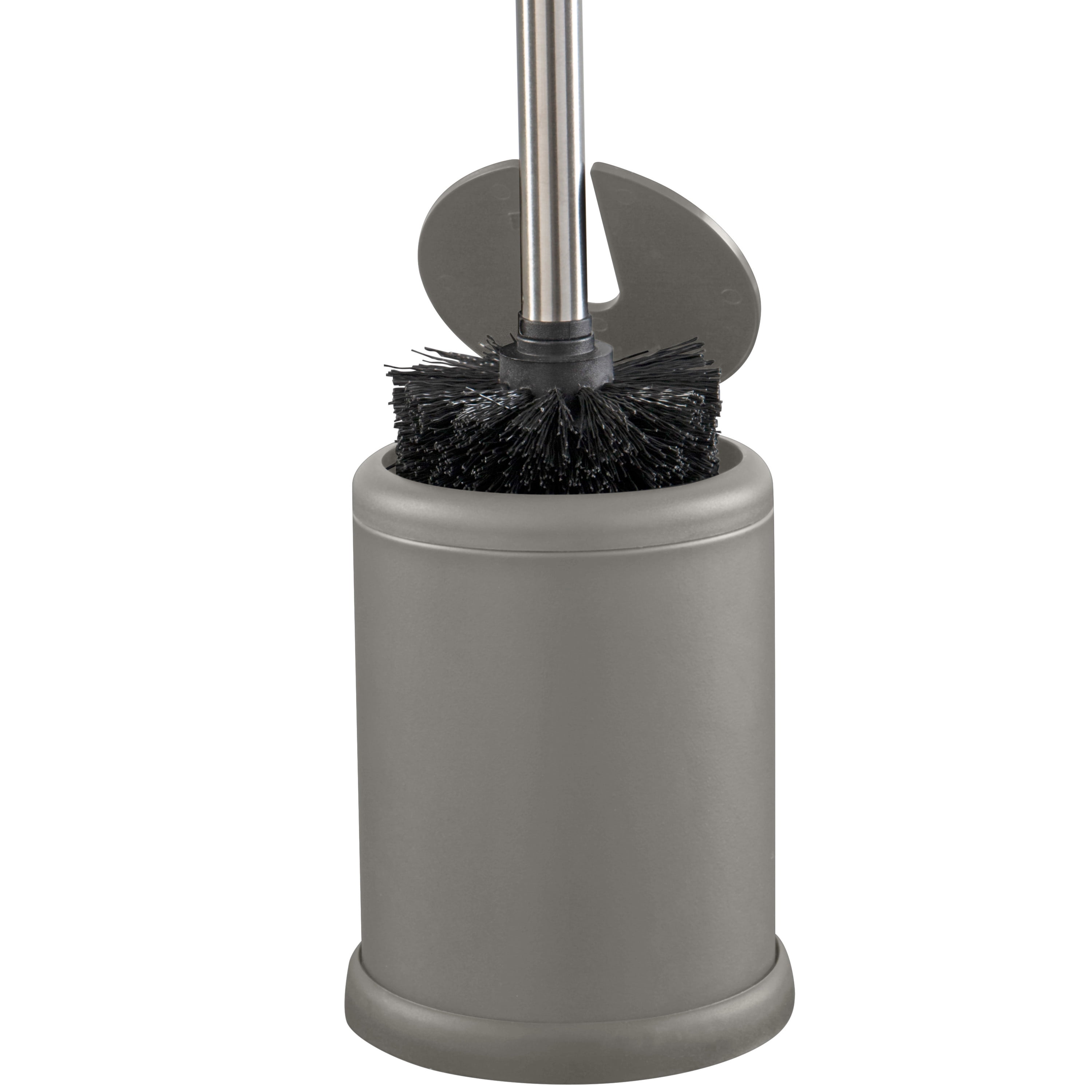Bath Bliss Self Closing Lid Toilet Brush and Holder 2 Pack Replacement Brushes in Grey