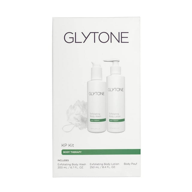 Kit de cuidado de la piel GLYTONE KP para queratosis pilaris con gel de baño y loción