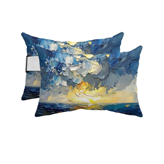 Pack of 2 Outdoor Lumbar Pillow Covers 12x20 Inch, Modern Abstract Waterproof Throw Pillow Covers Set, Blue Yellow Abstract Ombre Oil Painting Decorative Cushion Cases for Patio Porch Car