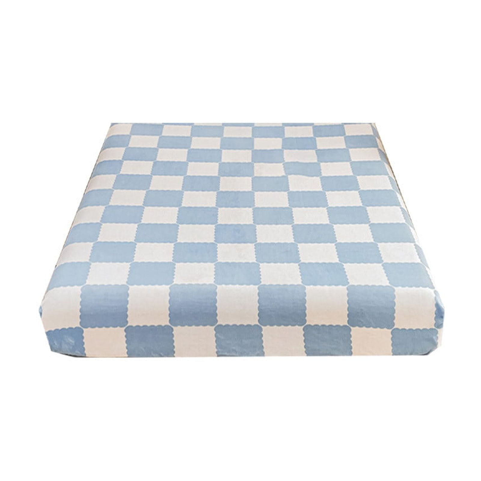 Quilted Fitted Sheet Winter Warm, Checkerboard Pattern Mattress Protector – Breathable Non-Slip Pocket Design, Soft Polyester Bed Cover for Care Bed, Home or Guest Room