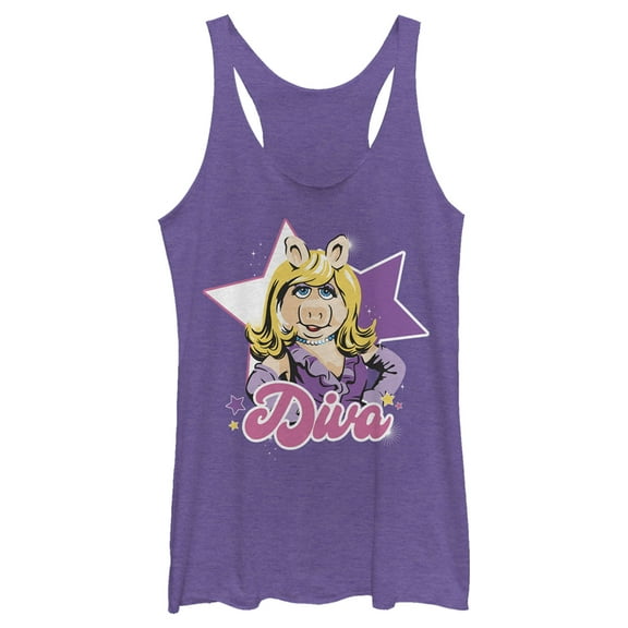 Women's The Muppets Diva Piggy Racerback Tank Top Purple Heather X Large