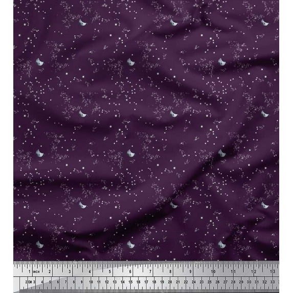 Soimoi Georgette Viscose Fabric Star & Crescent Moon Shirting Printed Craft Fabric by The Yard 42 Inch Wide