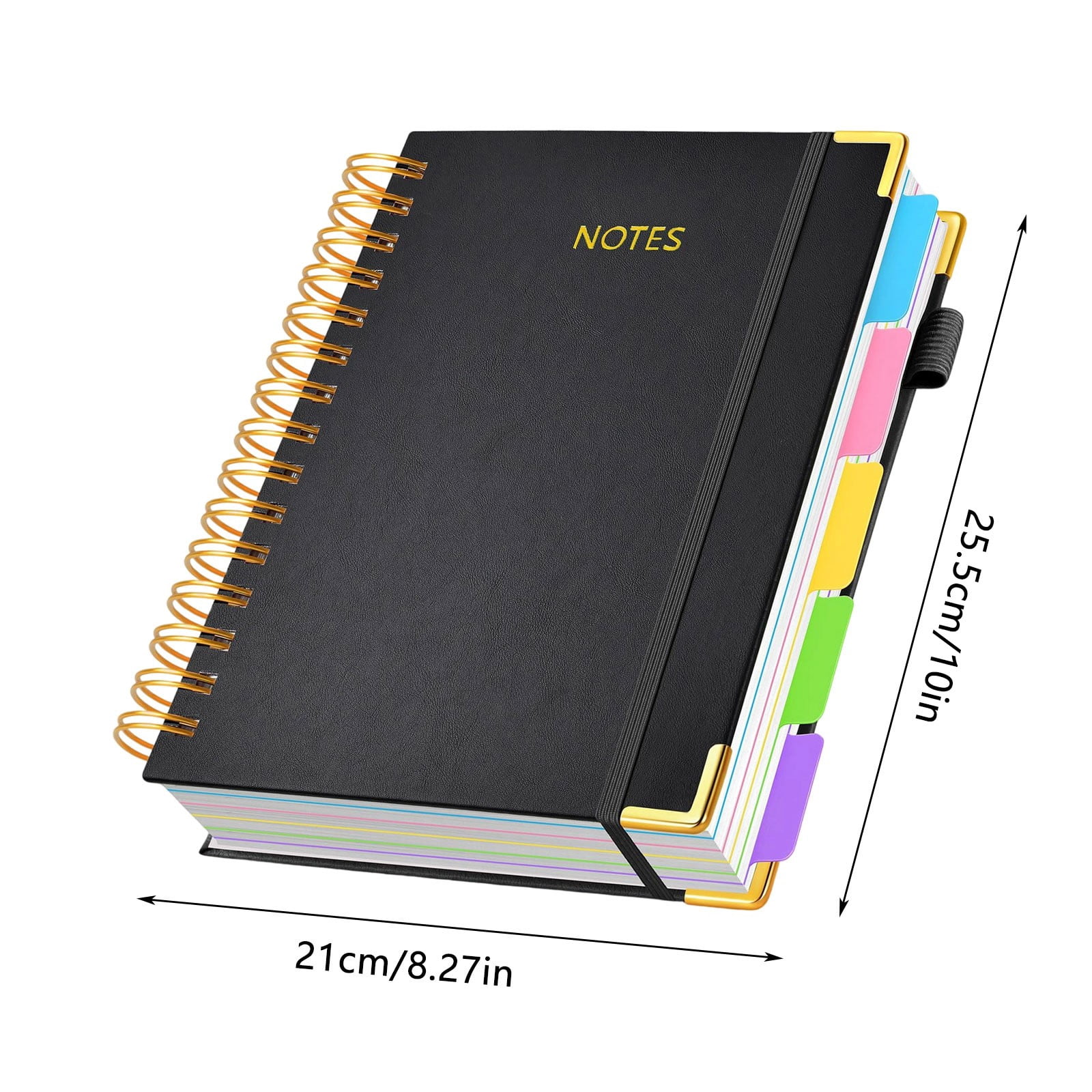 5 Subject Notebook Hardcover Spiral Bound with Removable Dividers Tabs 300 Pages B5 Size College Ruled Journal for Women Students School Work Note Taking Leather Cover 8x10 Inches
