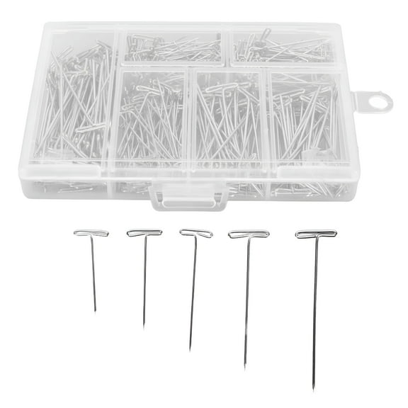 VANIDO 450pcs T Pins Rust Proof Steel Assorted Long Straight Pins with Clear Box for Wig Making Crafts Sewing