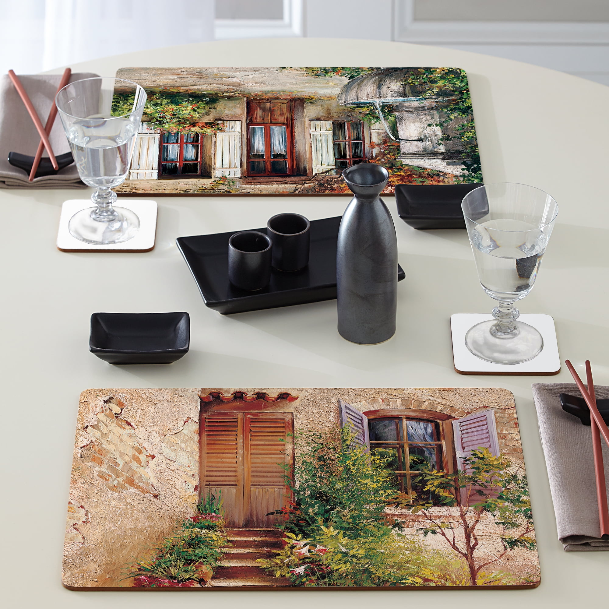 Cala Home "Tuscan Doorways" Assorted Image Hardboard Tabletop Placemats 4-Pack