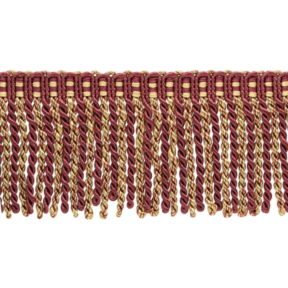 3" (7.5cm) Noblesse Collection Bullion Fringe Trim with Fancy Knitted Header # DB3, Burgundy Gold Red #1253 (Carmine Red, Yellow Gold, Dark Red) Sold By The Yard (36"/3 ft/0.9m)
