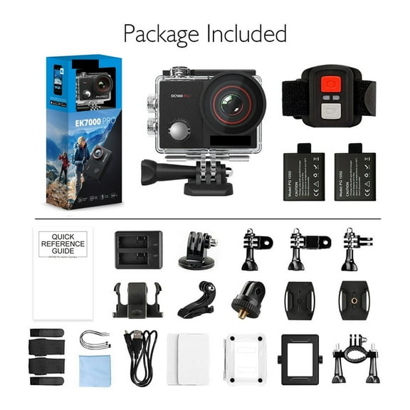 Action Camera, Ultra HD Underwater Camera EK7000 Pro Touch Screen Sports Camera EIS Adjustable View Angle 40m Waterproof Camera Remote Control