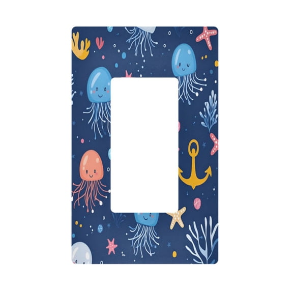 Yayeee Rocker Switch Wall Plate 1-Gang 4.6"x2.9" Home Decorative Outlet Cover, Blue Jellyfish