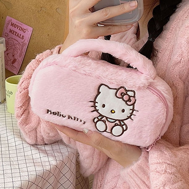 Sanrio Kuromi Melody-Bolsa de cosméticos de felpa de gran capacidad, estuche de lápices Hello Kitty Pochacco para niñas, suministros para estudiantes, papelería