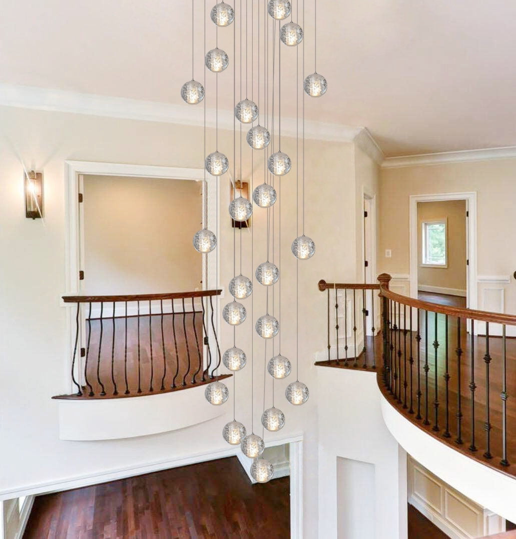 26 Lights Mini Chandelier Flush Mount High Ceiling Chandeliers for Living Stairwell Pendant Light Fixtures Crystal Bubble Lights Raindrop Modern Foyer Chandelier Lighting,LED Bulbs Included