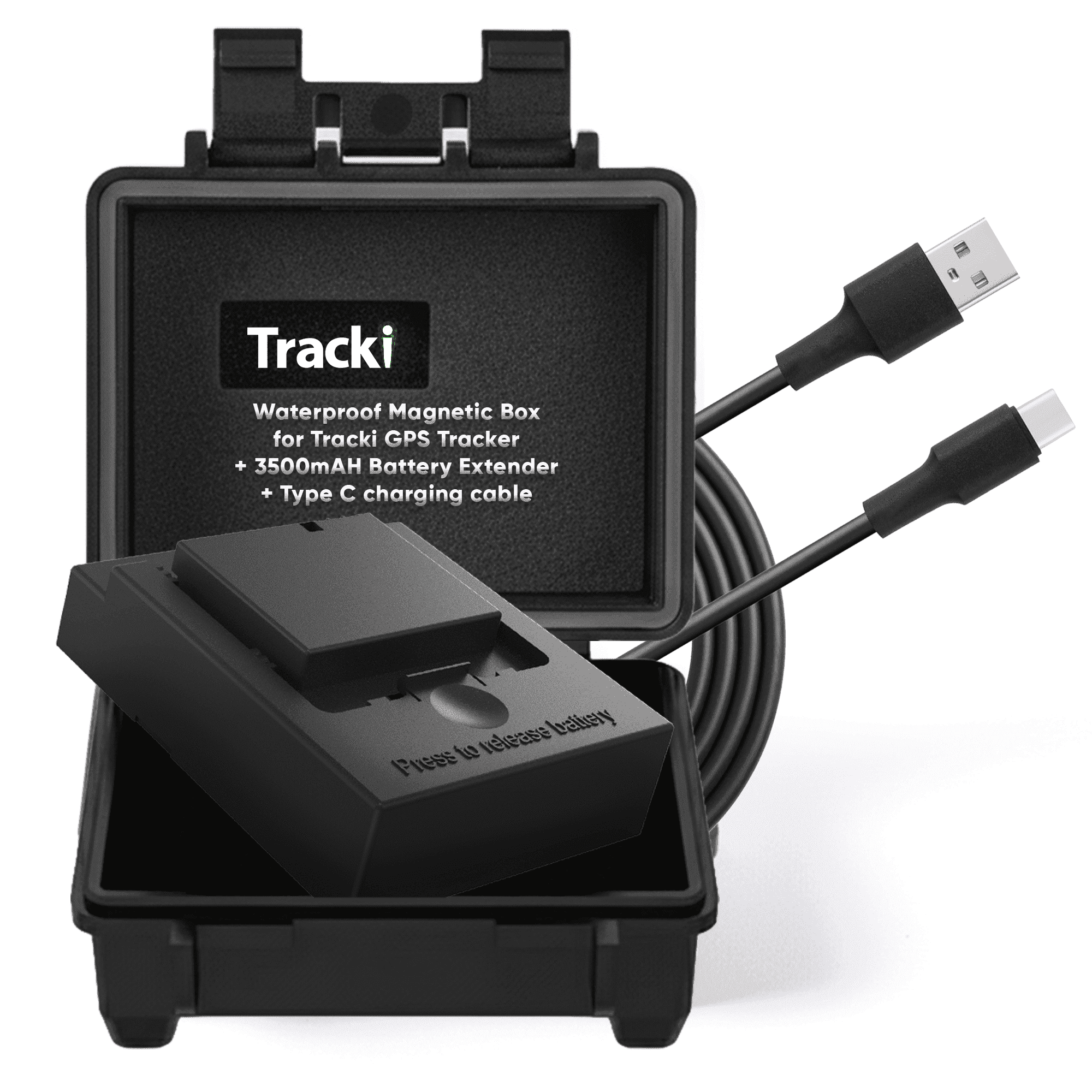 Tracki Waterproof Magnetic Mini Box Gps Tracker with 3500mAh Battery Extender for Vehicles