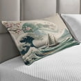 thumbnail image 2 of Ambesonne Nautical Quilted Pillowcover, Asian Wave Cherry Blossom, 36" x 20", Seafoam Coconut Pink, 2 of 2