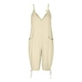 thumbnail image 3 of QATAINLAV Womens Linen Capri Overalls Sleeve Spaghetti Straps Short Jumpsuits Casual Loose Fit V Neck Cinch Bottom Rompers with Pockets White XXL Mother's Day Gifts Women, 3 of 6