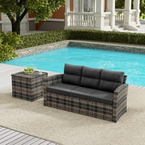 WestinTrends 2-Piece Outdoor Three Seater Sofa with Side Table Included, Brown/Gray