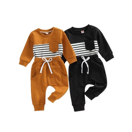 

Ma&Baby 2Pcs Toddler Baby Boys Tracksuits Stripe Long Sleeve T-Shirt Tops Drawstring Pants Outfit Set