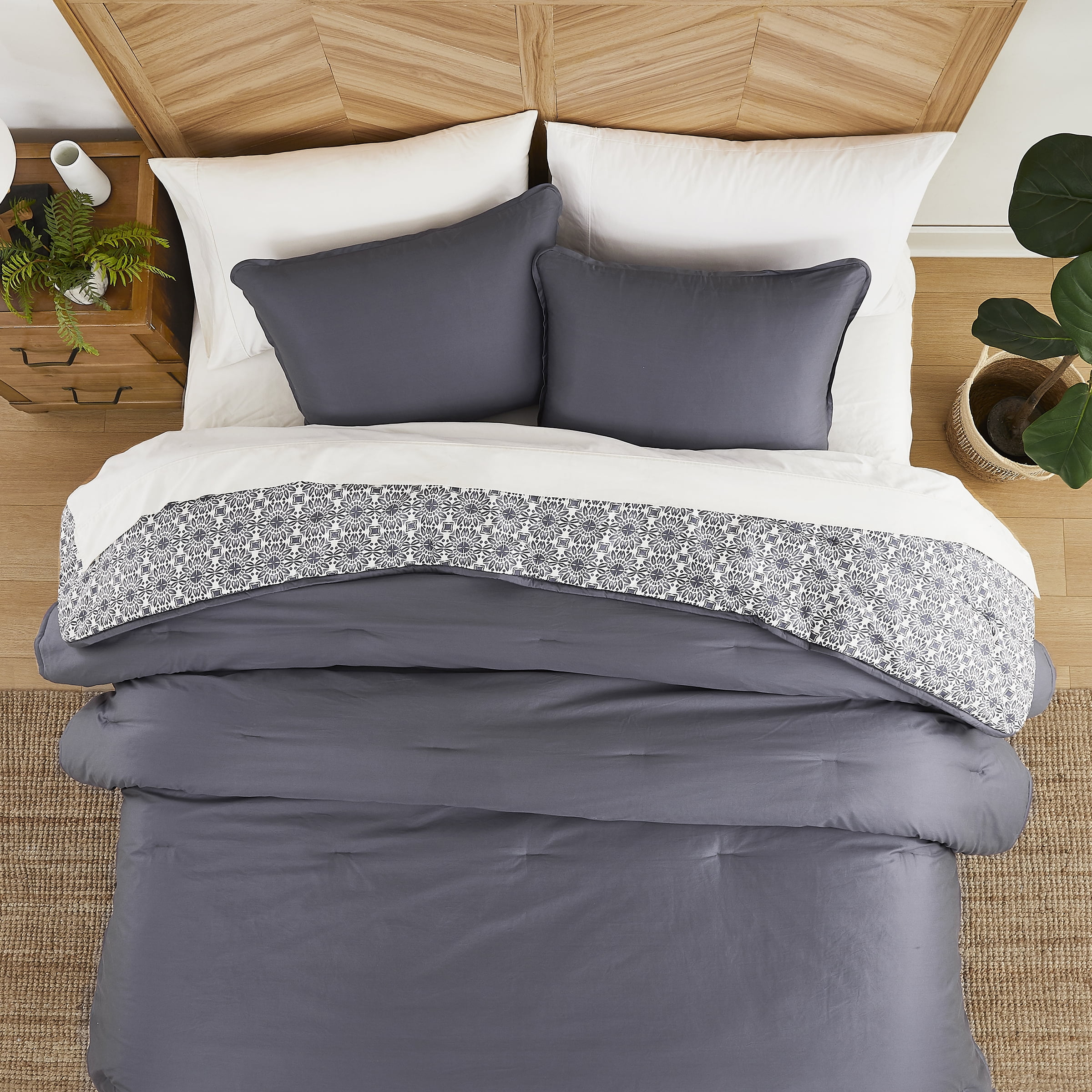 Allswell 3-Piece 400 Thread Count Gray Cotton Lyocell Blend Comforter Set, Adult King