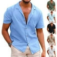 thumbnail image 2 of BiZtdJrK Plus Size Shirts Men Summer Cotton Blend Button Down Lapel Tops Casual Loose Short Sleeve Pocket Front Blouse Solid Color Going Out Clothing Best Deals Today Green M, 2 of 5